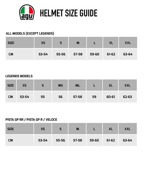 agv x70 size chart.